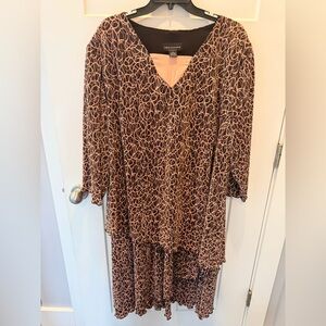 Connected Woman 5X Brown Layered Dress Plus Size Flowy 3/4 Sleeve